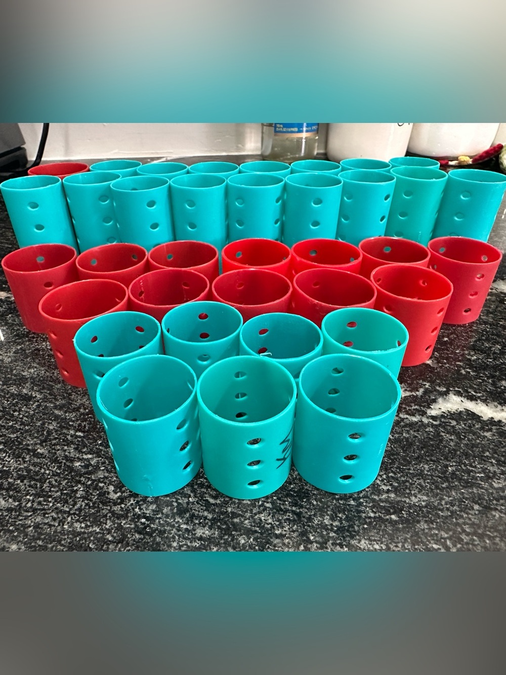 Bright Teal and Red Silicone Hair Rollers - Multiple Pieces